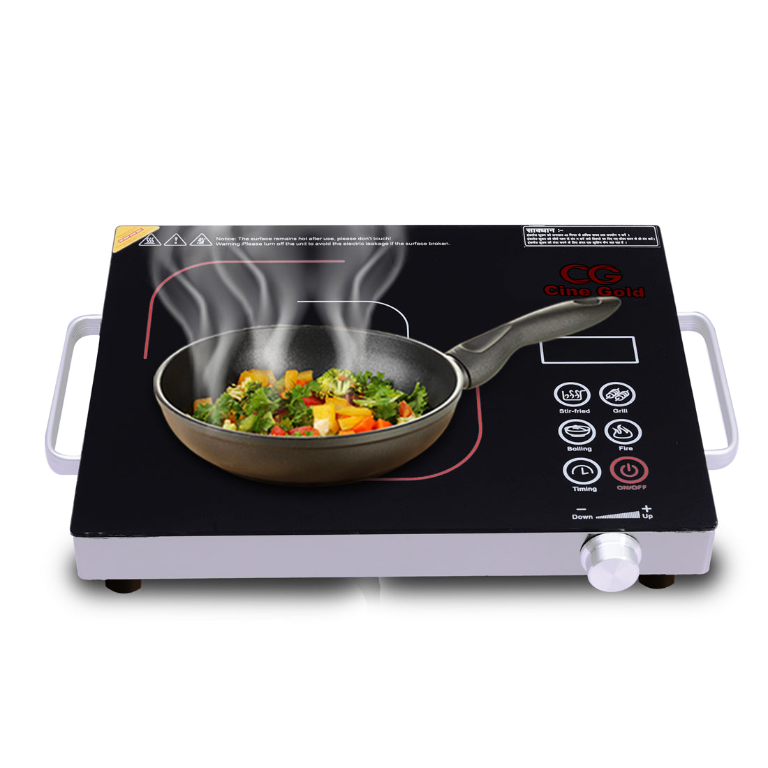 Cine Gold 2200W Multifunction Infra Cooktop: Modern Cooking Convenience with Toughened Glass Touch Panel Display - Compatible with All Utensils, 1-Year Warranty Included (Silver)