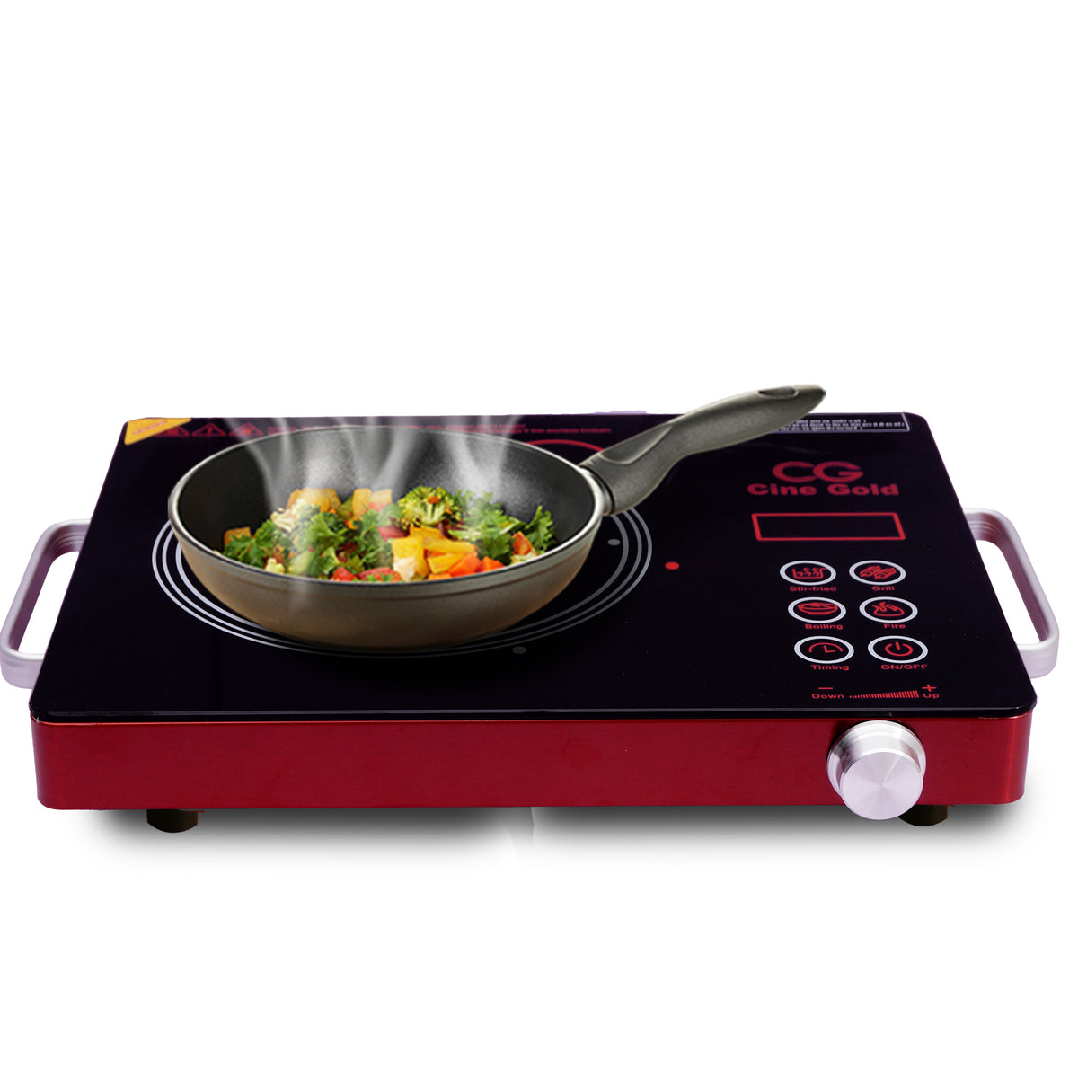 Cine Gold 2200W Multifunction Infra Cooktop: Modern Cooking Convenience with Toughened Glass Touch Panel Display - Compatible with All Utensils, 1-Year Warranty Included (Red)