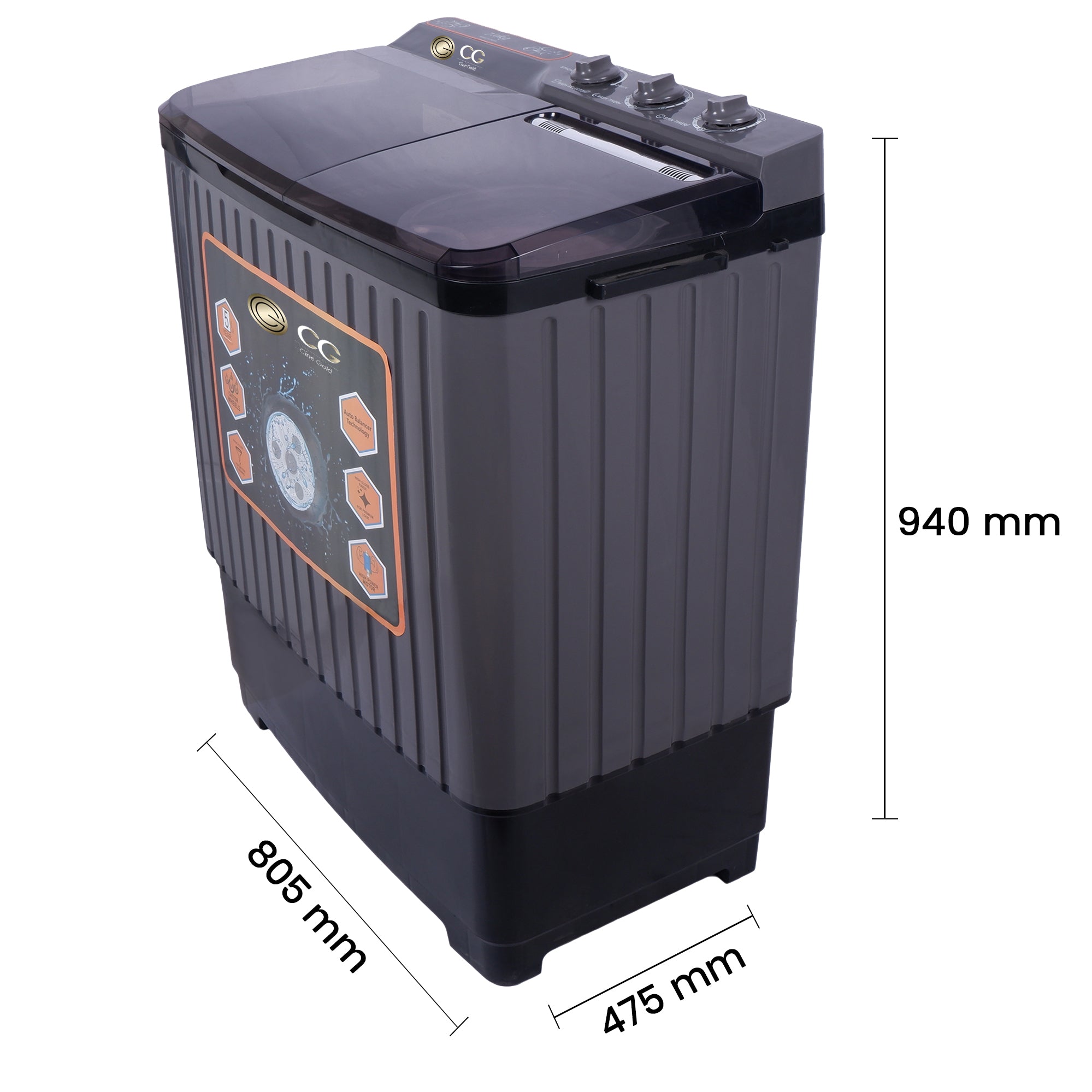 Cine Gold 7 Kg 5 Star Quick Air Dry Semi-Automatic Top Loading Washing Machine: Grey Opaque Top with Rat Away Feature
