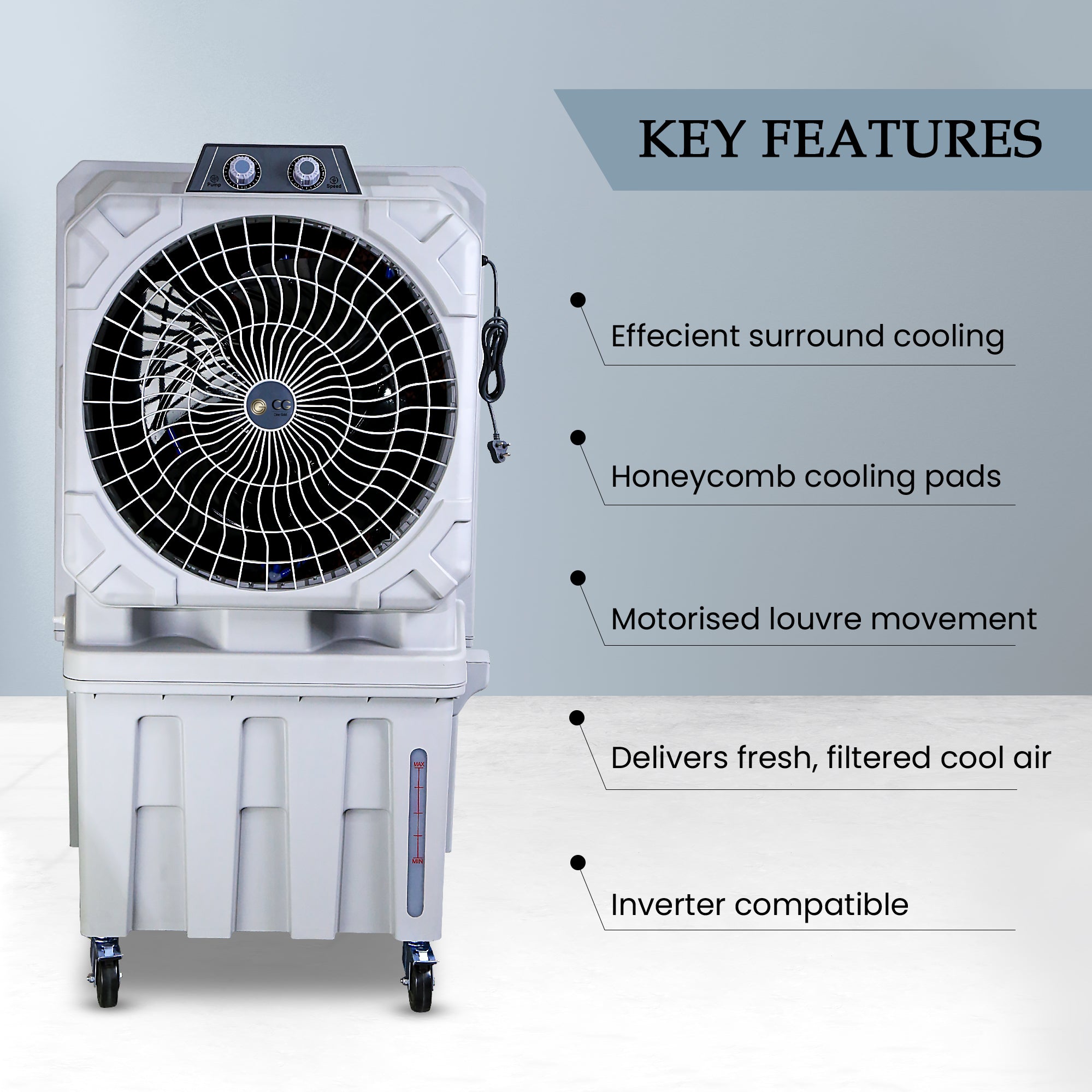 Cine Gold Hummer 150 LTR Heavy Duty Desert Air Cooler For Home/Office With Honeycomb Cooling & Auto Swing Technology, Powerful Air Throw & 3-Speed Control Light Grey