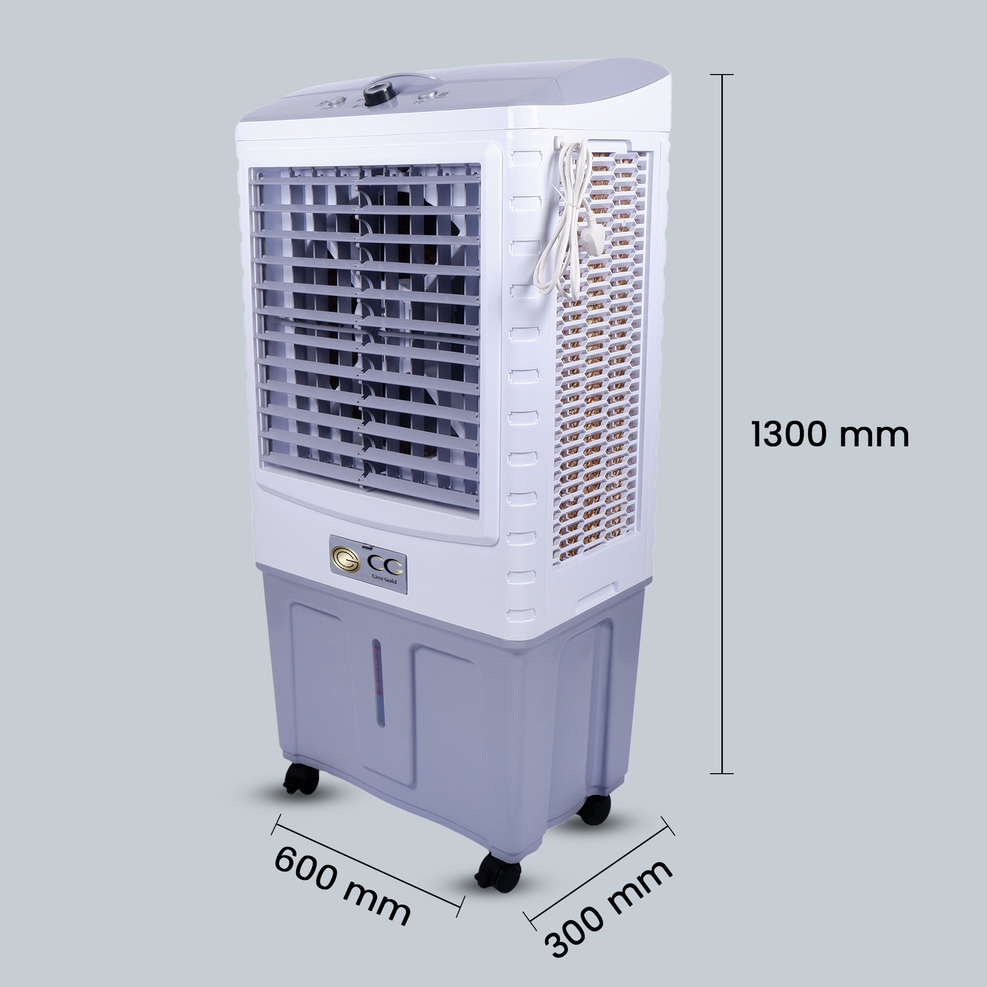 Cine Gold Hurricane 90 LTR Heavy Duty Tower Air Cooler For Home/Office With Honeycomb Cooling & Auto Swing Technology, Powerful Air Throw & 3-Speed Control With Ice Chamber White & Light Grey